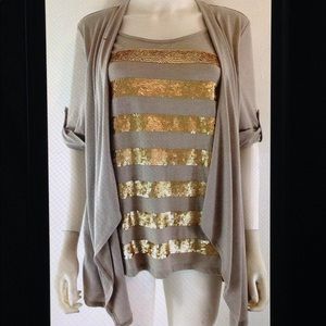 💋Style & Co Sequin Striped Layered Cardigan Top